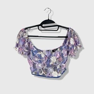 OHS Corset Top‎ Women XS Purple Floral Sequin Fairycore Y2K Festival Rave